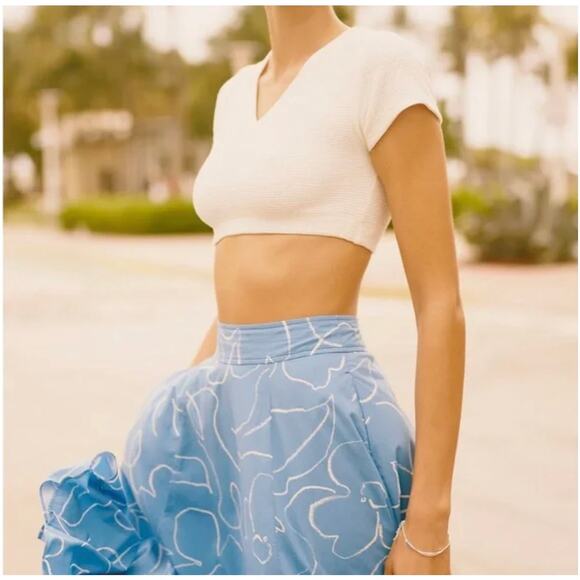 Madewell V-Neck Crop Textured Tee in Lighthouse Cream Size XL - Picture 5 of 10